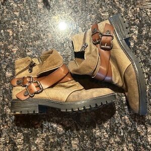 Blowfish Brown Suede Harness Ankle Boots